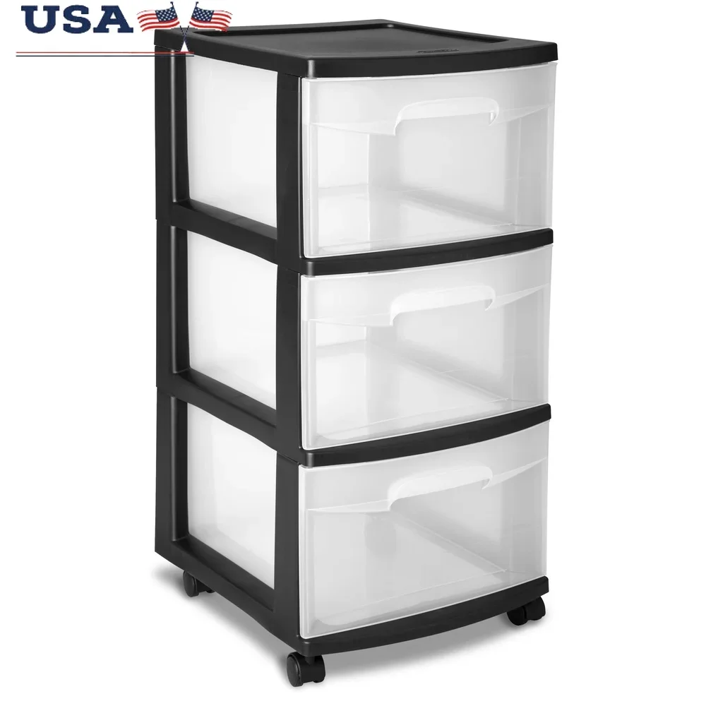 Carro de almacenamiento de plástico de 3 cajones con cajones transparentes, organizador rodante para dormitorio, cocina, baño, sala de manualidades, solución de almacenamiento portátil