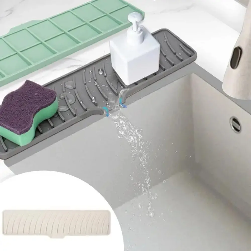 Kitchen Faucet Silicone Mat Bathroom Anti-Slip Sink Drain Mat, Slope Diversion Drainage Mat, Tableware Drying Protection Mat