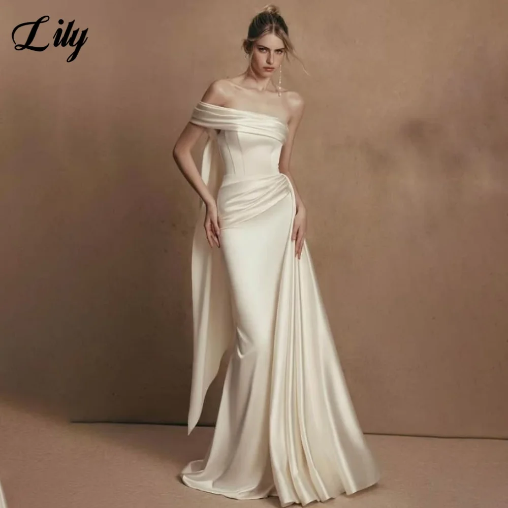 

Lily Ivory Simple 프롬 드레 One Shoulder Prom Gown Trumpet Corset Back Party Dresses with Pleats for Special Events Customized
