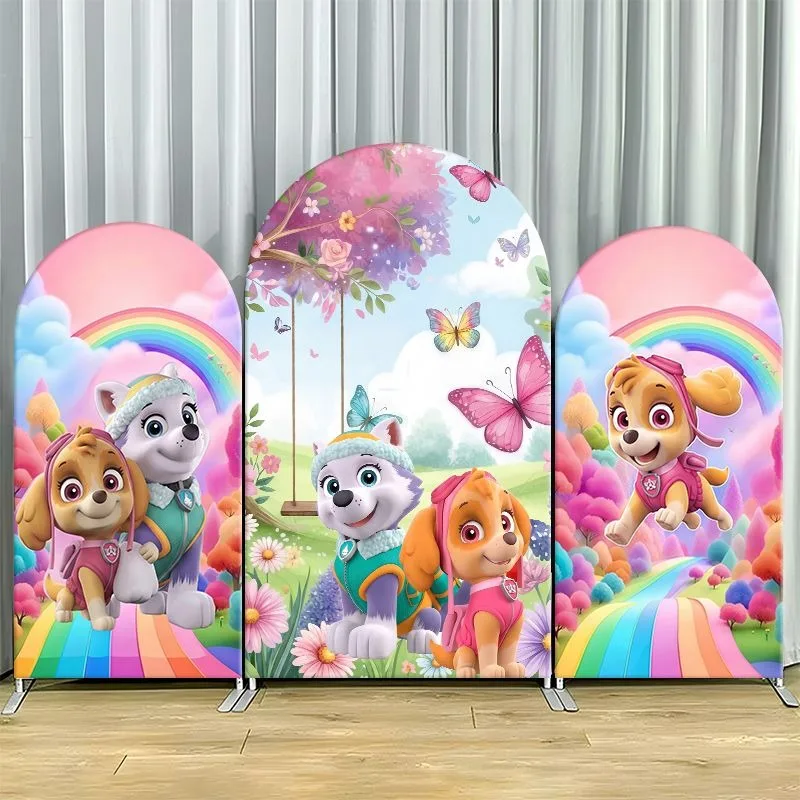 

Paw Patrol Arch Backdrop Cover Thick Fabric Custom Party Decoration Rainbow Butterfly Character Birthday Photo Booth Decor Event