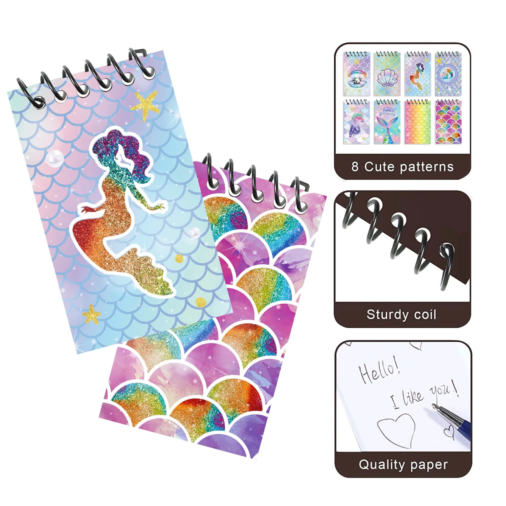 8 Mermaid Party Gifts for Girls and Boys 8 Mermaid Mini Spiral Notebooks Suitable for Ocean themed Party Supplies Children's Bir