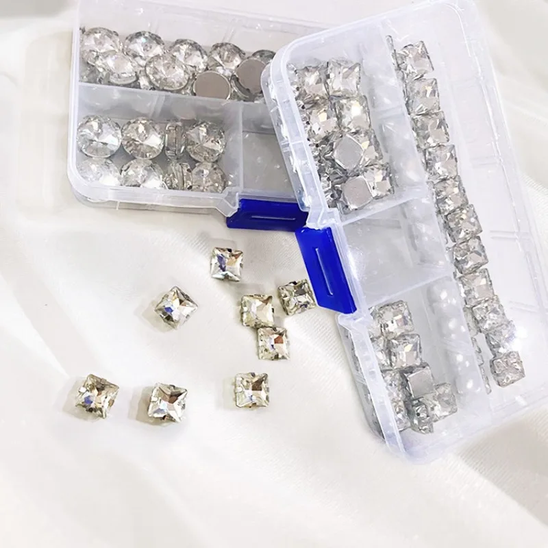 Decorative Accessories Glass Rhinestones Oval Shape Square With Claw Sew On Buckle Crystal Stone Beads For Clothes