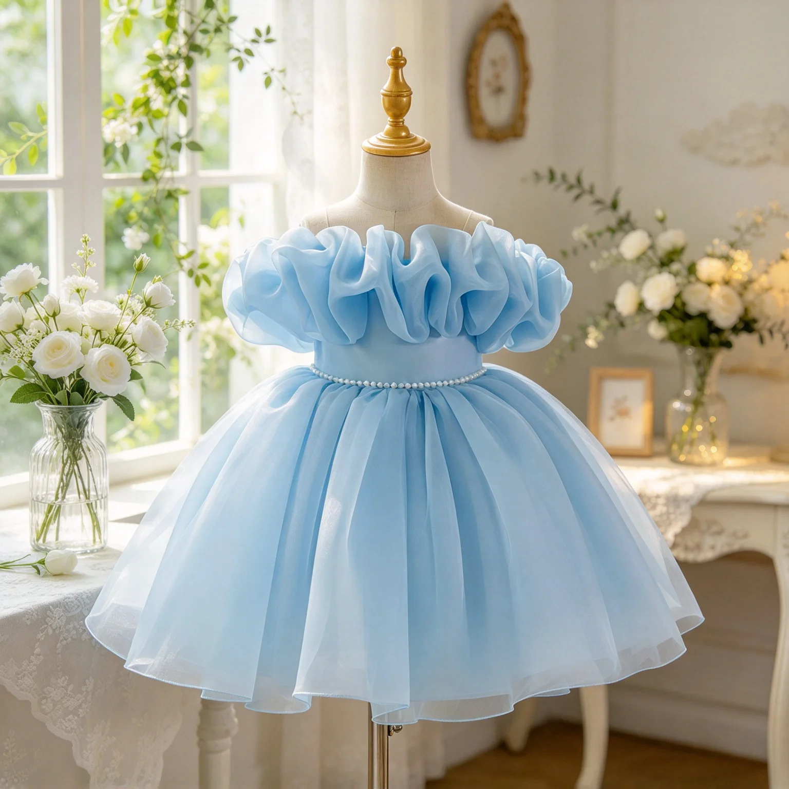 Formal princess style puffy dress suitable for holidays balls performances flower girls and weddings