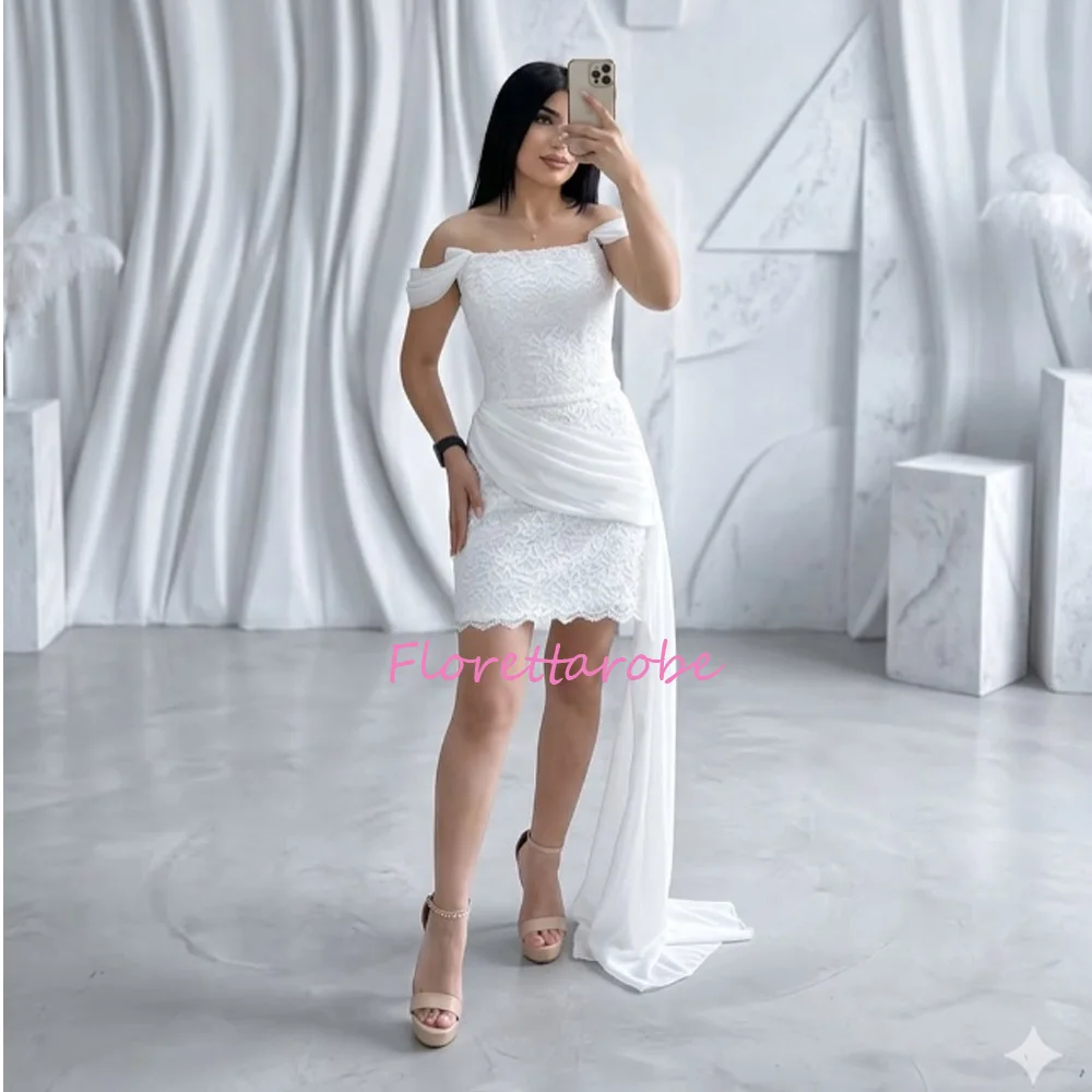 Customized Modern Style Intricate Ruched A-line Off-the-shoulder Mini Evening Dresses A-Line Prom Dress Elegant