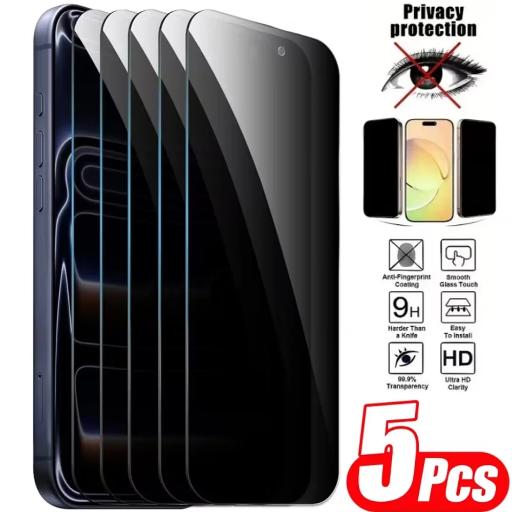 1-5Pcs Privacy Screen Protectors For iPhone 17 17E 15 Pro Max 16 14 Plus 13 11 12 Pro X XR XS Max Anti-scratch Tempered Glass