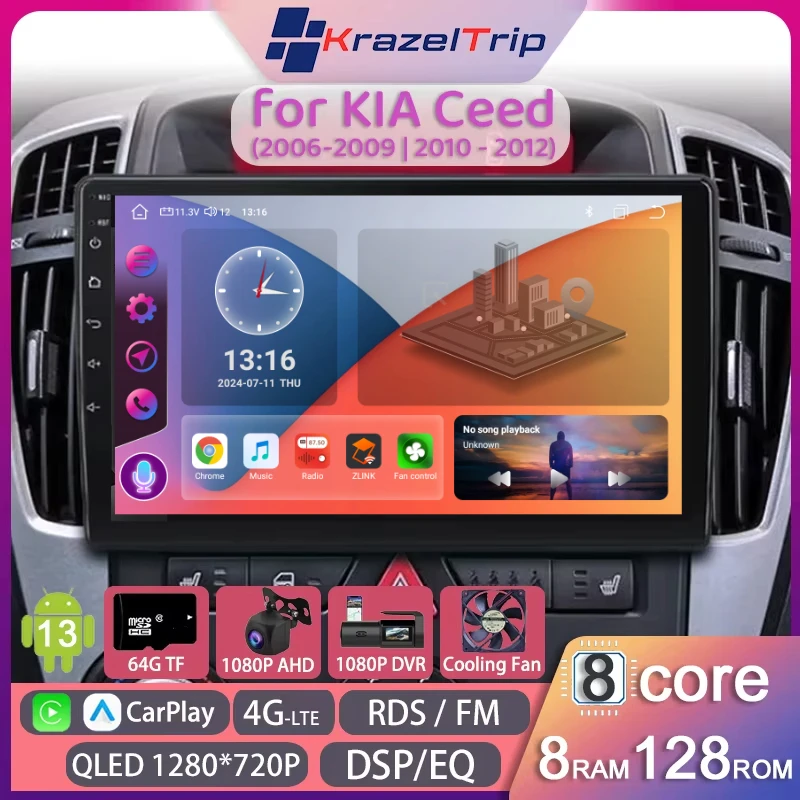 

9" 8 Core QLED Carplay Android Auto Car Stereo for KIA CEED CEE'D 2006 2007 2008 2009 2010 2011 2012 Radio GPS DSP RDS 4G WIFI