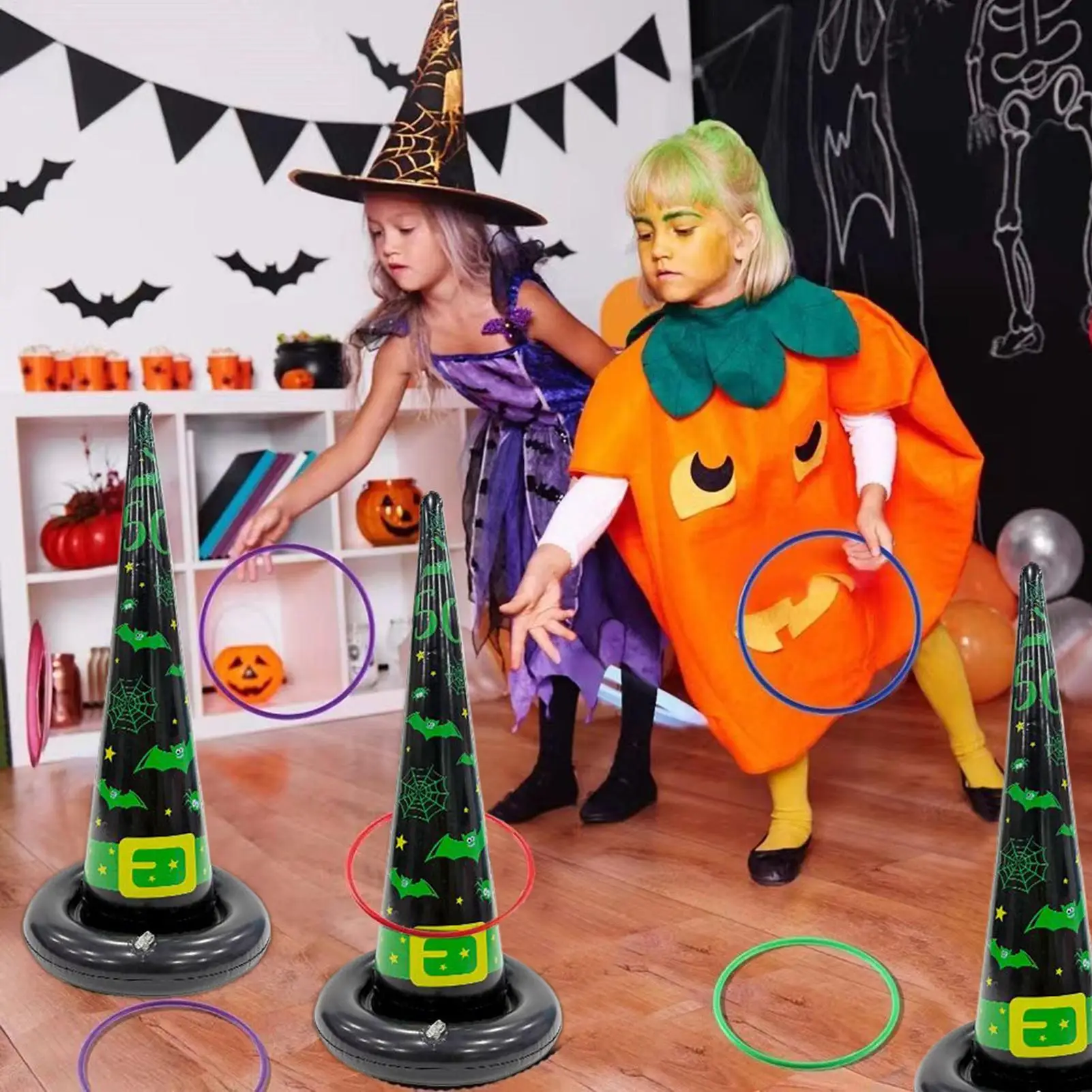 

Halloween Toss Game With 4 Toss Rings Inflatable Witch Hats Halloween Adults Carnival Tossing Games For Boys Girls Kids Adults