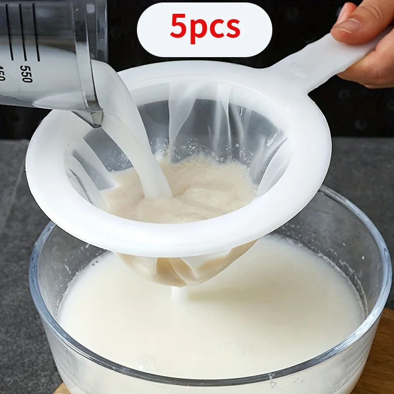 

5pcs Fine 100 Mesh Strainers with Handles-Durable Fabric Kitchen Sieves for Juices, Flour,Soy Milk&Tea - Efficient FoodStrainers