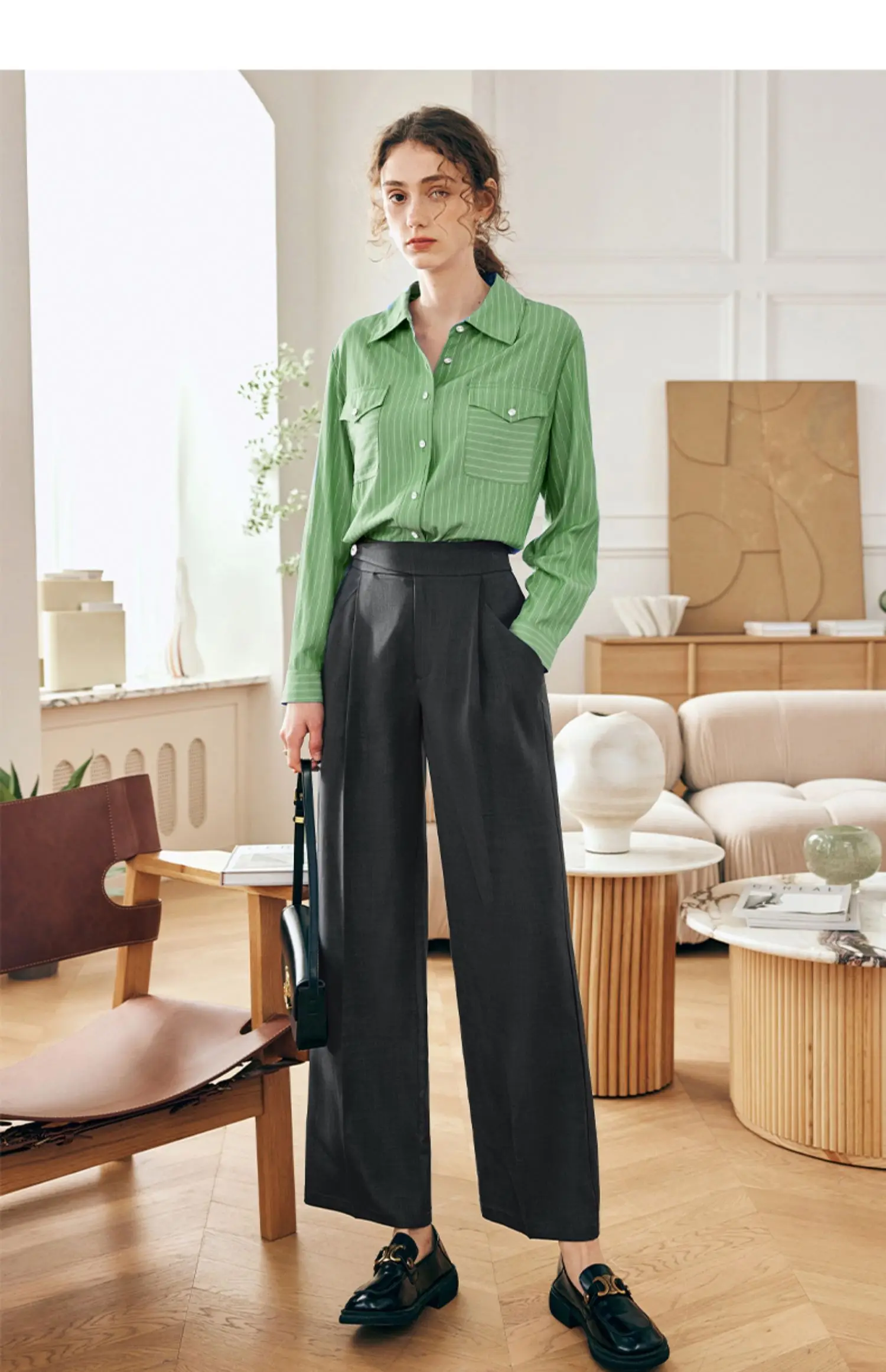 OLrain النساء سراويل تقليدية الفرنسية 2025 الخريف عالية الخصر بنطلون فضفاض مستقيم واسعة الساق السراويل الملابس النسائية O23CK68628