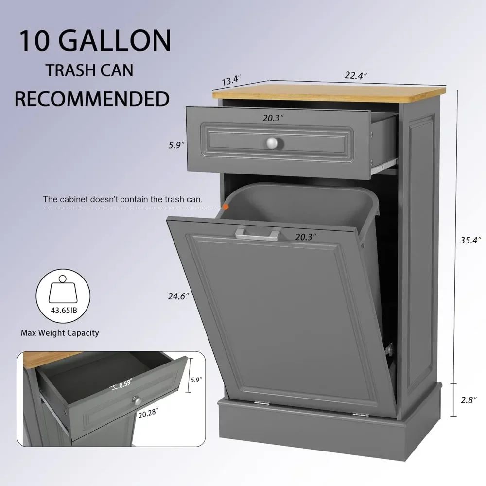 Tilt Out Trash Cabinet Free Standing Kitchen Wooden Trash Can New Upgrade Recycling Cabinet, Hideaway Trash Holder, Kitchen