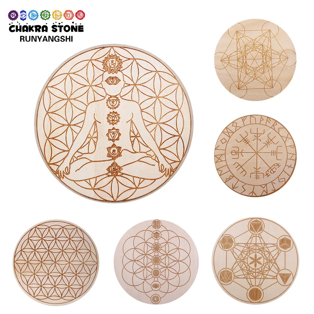 Healing Seven Star Array Wooden Board Chakra Flower Of Life Yoga Meditation Crystal Grid Board Chakra Witchcraft Home Decoration