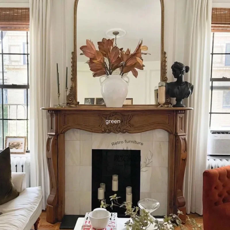 

New Classical Hand Carved Oak Fireplace American Style French Style Retro Distressed Solid Wood Console Decorative Table Side