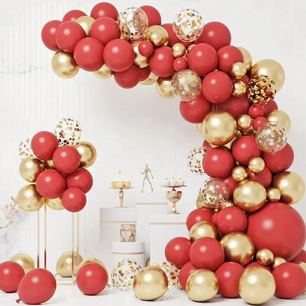 63pcs Red Balloon Wreath Arch kit Gold paper balloon Birthday party decoration Wedding holiday celebration decoration supplies