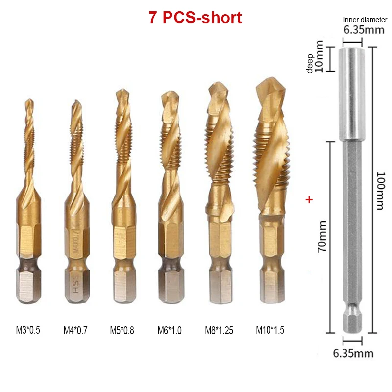 Hand Tap Drill Bits HSS 4341 Screw Spiral Point Thread M3 M4 M5 M6 M8 M10 Metalworking Hex Shank Machine Taps Kit Metric Plug