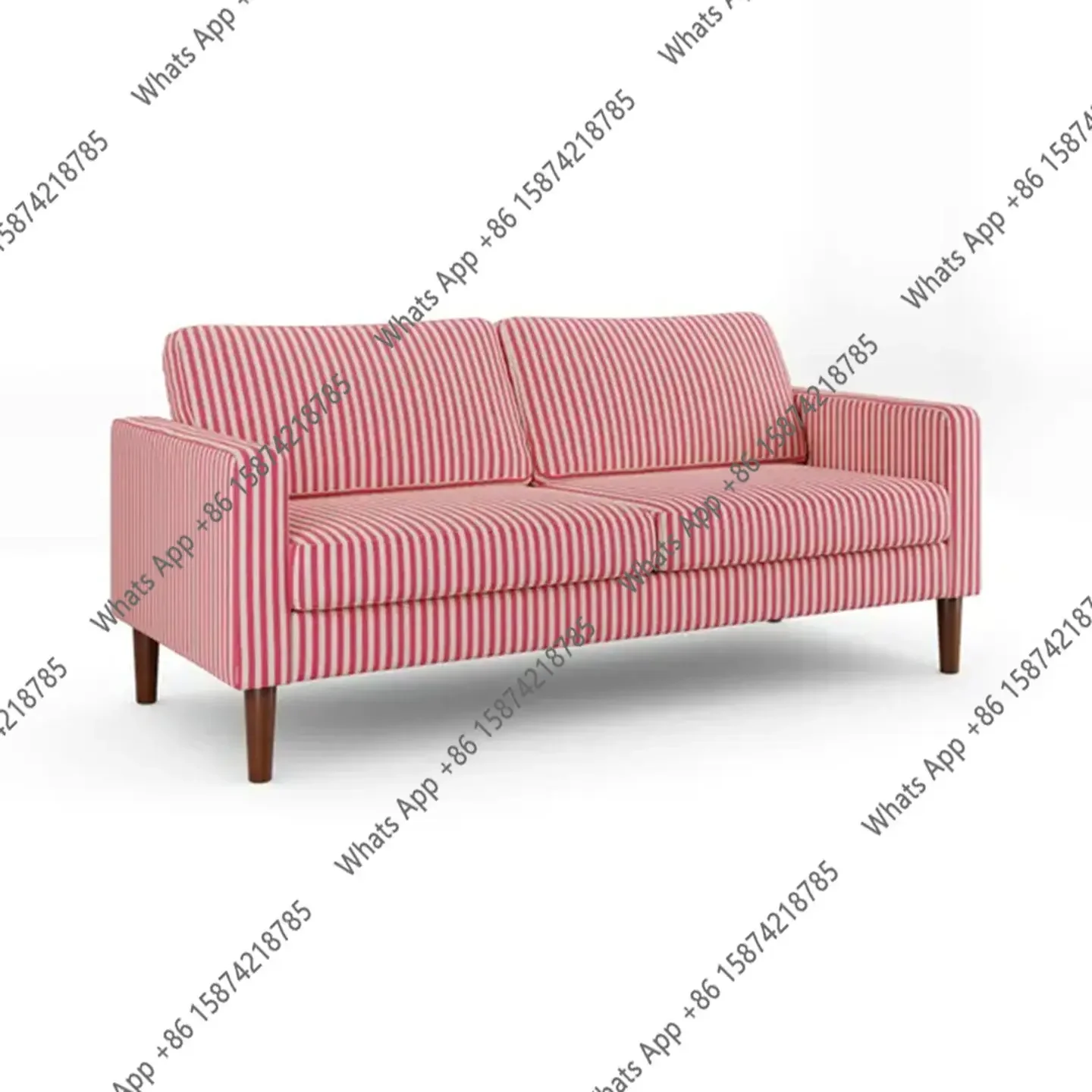 

N64 French retro medieval red striped cotton and linen fabric sofa American homestay small apartment three-person sofa