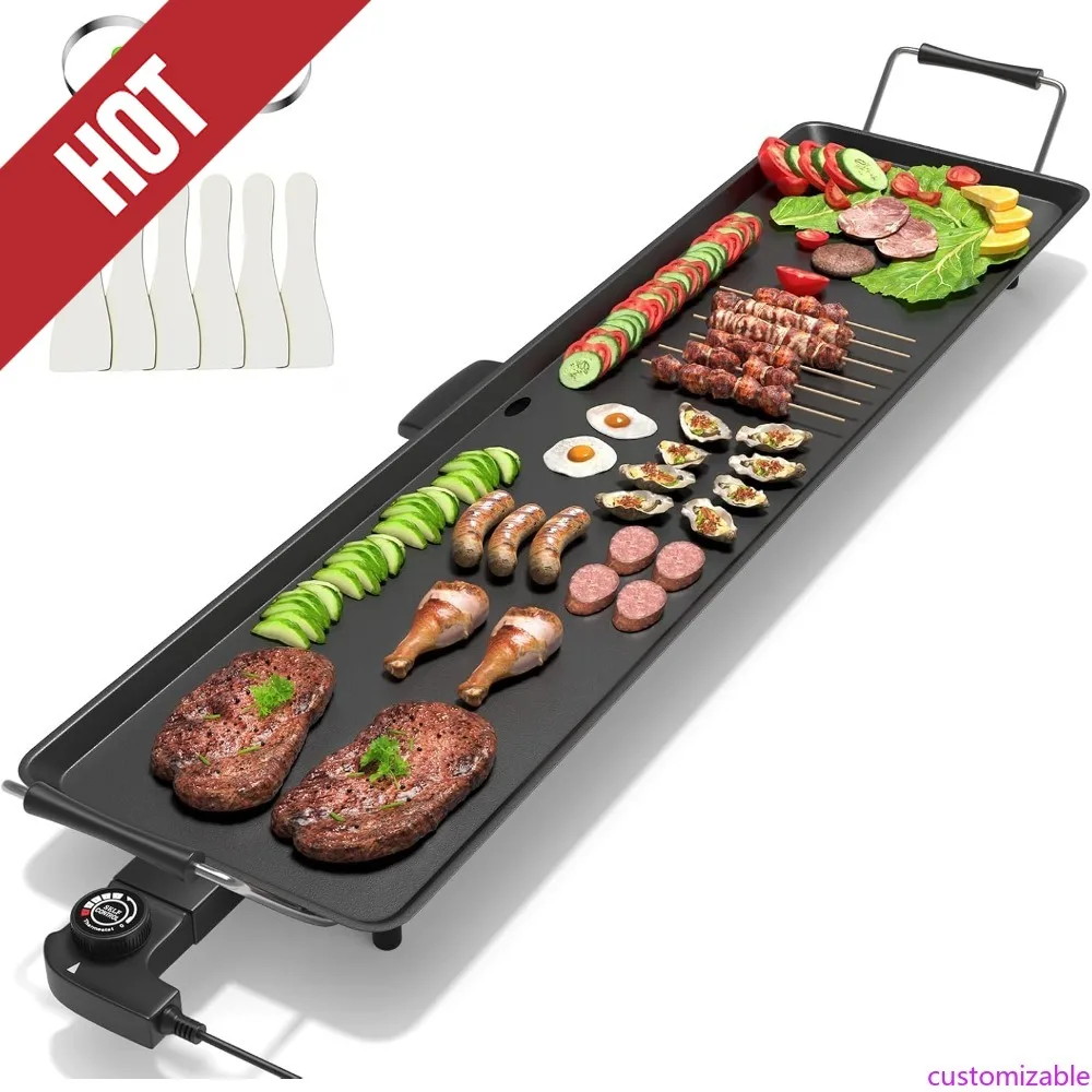 

Customizable-35" Electric Griddle Teppanyaki Grill, Nonstick Extra Large Cooking Plate For Pancake Barbecue, Indoor Outdoor Tabl