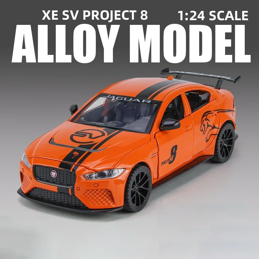 รถโมเดล XE SV Project 8 อัลลอยด์ รุ่น 1:24 ของเล่นไดแคสต์โลหะหล่อ มีเสียงและไฟ ของเล่นรถยนต์