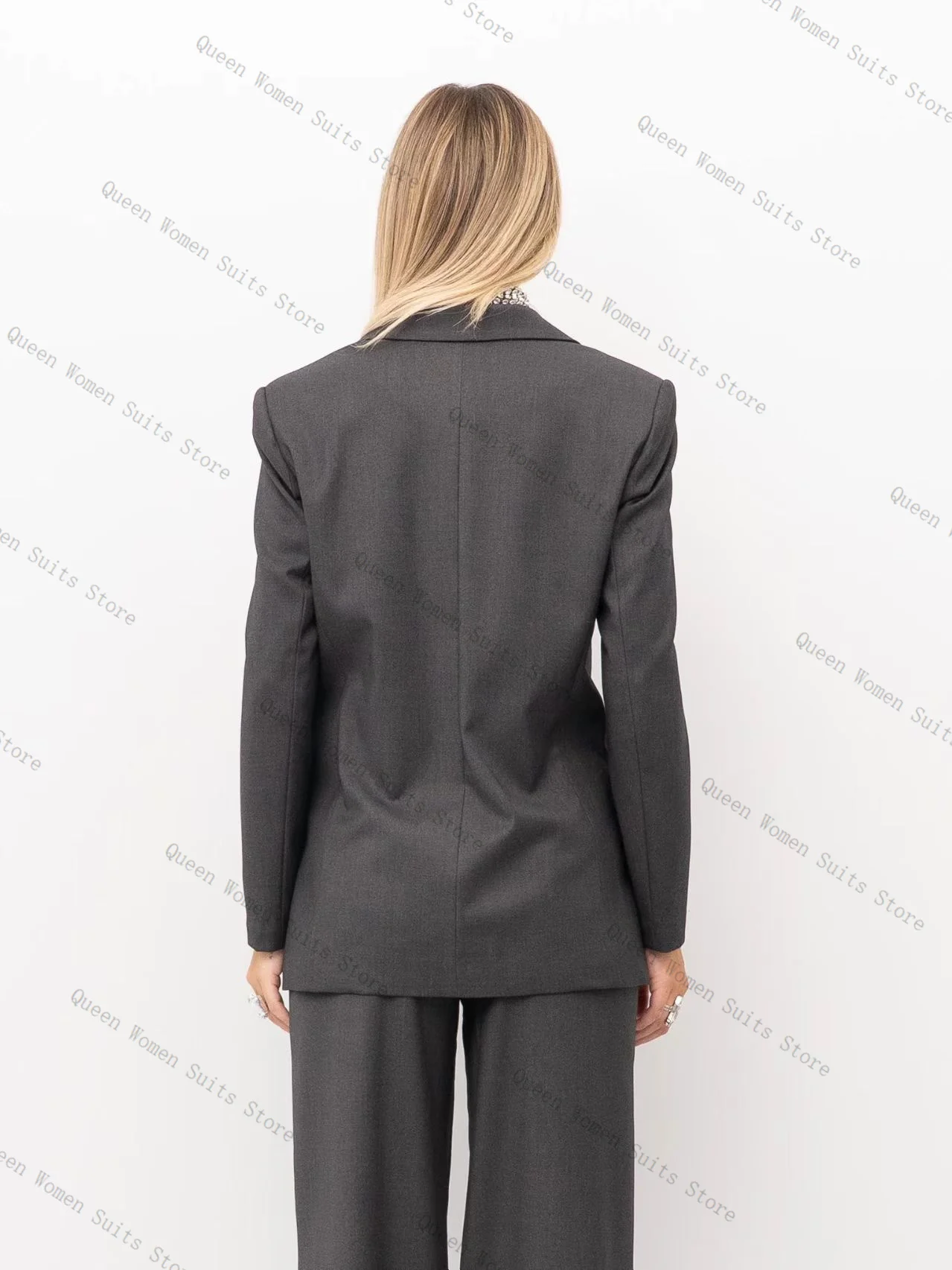 رمادي المرأة البدلة مجموعة 2 قطعة بلورات السترة + السراويل بنطلون مكتب رسمي سترة حريمي الخريف القطن الزفاف معطف الضيوف حسب الطلب