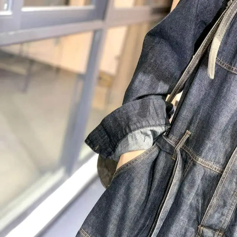 Damski kombinezon dżinsowy oversize z paskiem, długi rękaw, wysoki stan, nowa moda, topy, casualowy strój jednoczęściowy. — zdjęcie 6