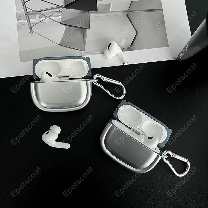 Matte electroplated silver wireless earphone case protective cover suitable for AirPods Pro 1 2 3 buckle wholesale 022