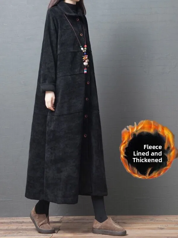 

plus Size Mid-Length Oversized Corduroy Jacket Autumn Winter Thickened Fleece Casual Style Women's Dress Coat Korean Version