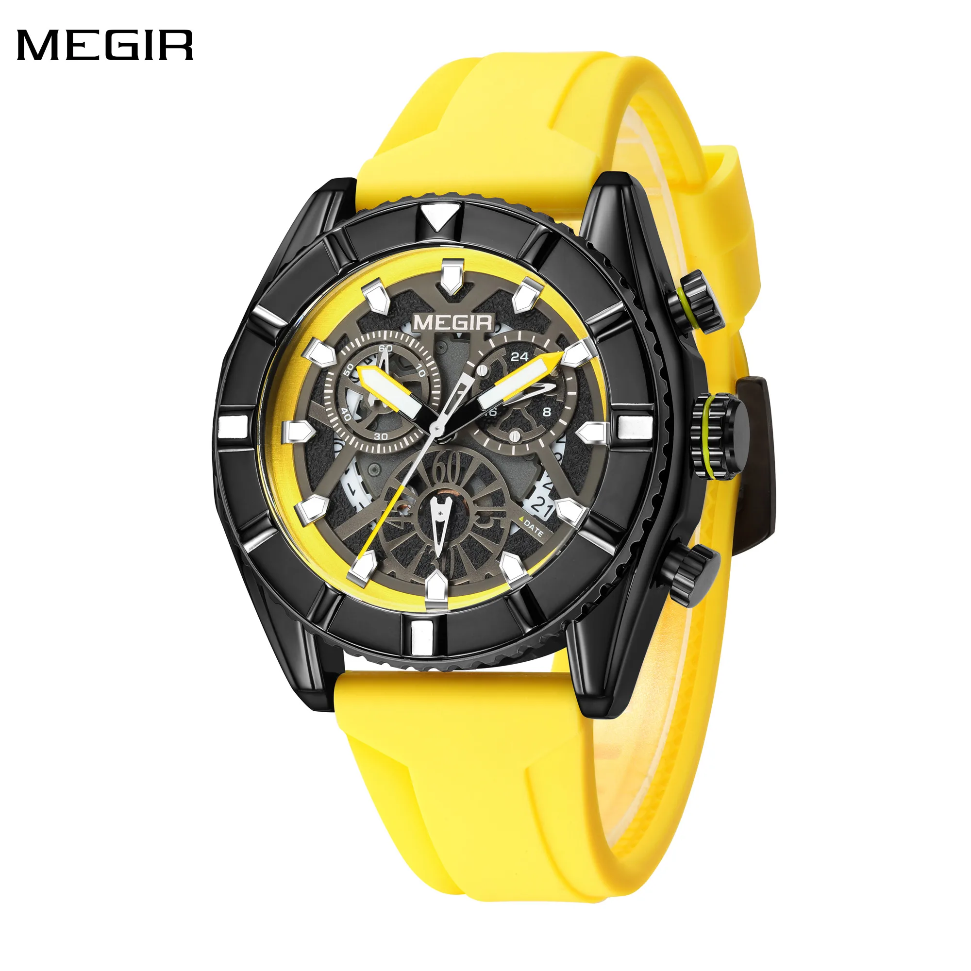 

MEGIR Men's Sports Watches Top Brand Luxury Waterproof Silicone Quartz Chronograph Luminous Men Wristwatch Clock Reloj Hombre