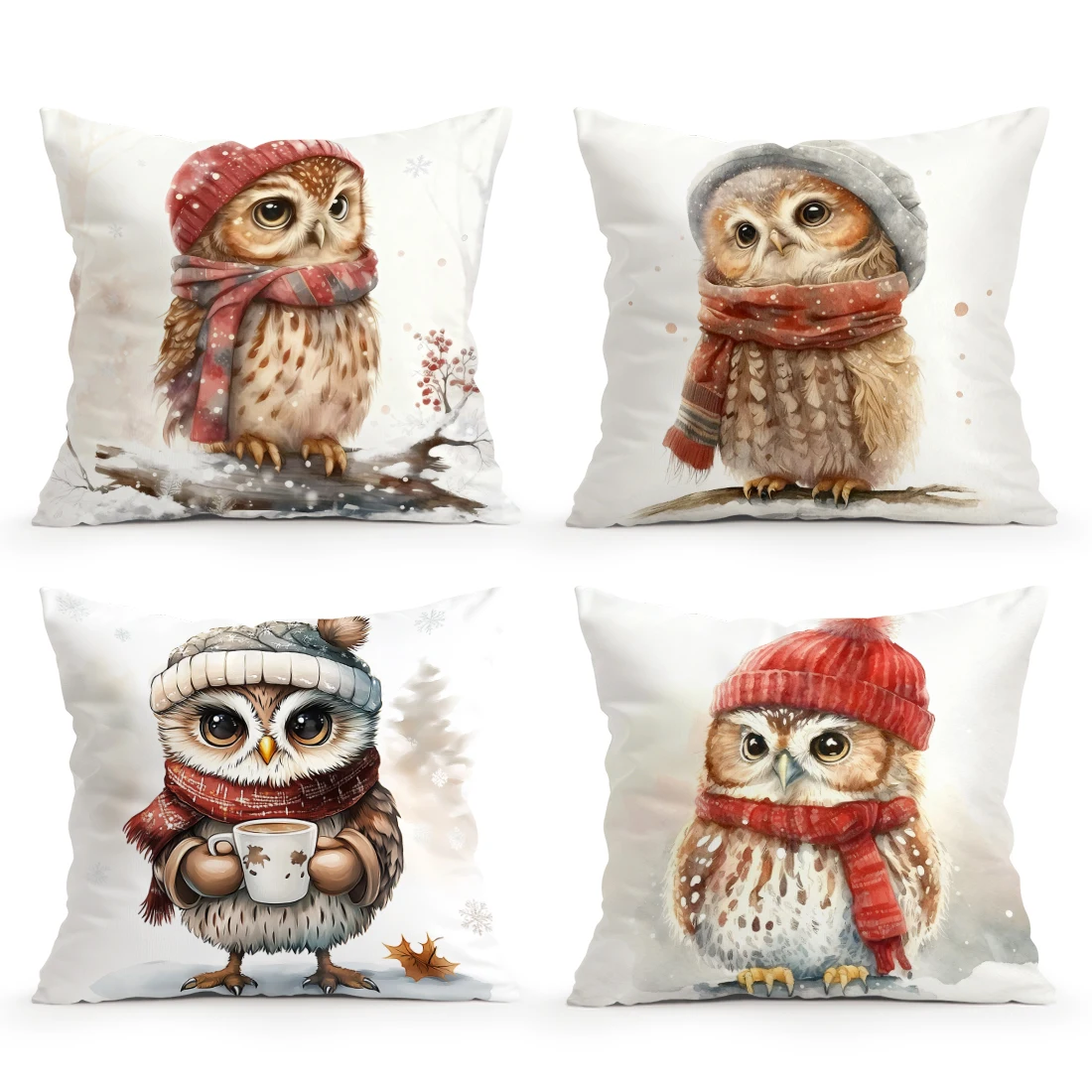 

Owl wearing scarf in winter Cushions Pillowcase Cushion Cover Throw Pillow Sofa Decoration Pillowcover Home Car Decor
