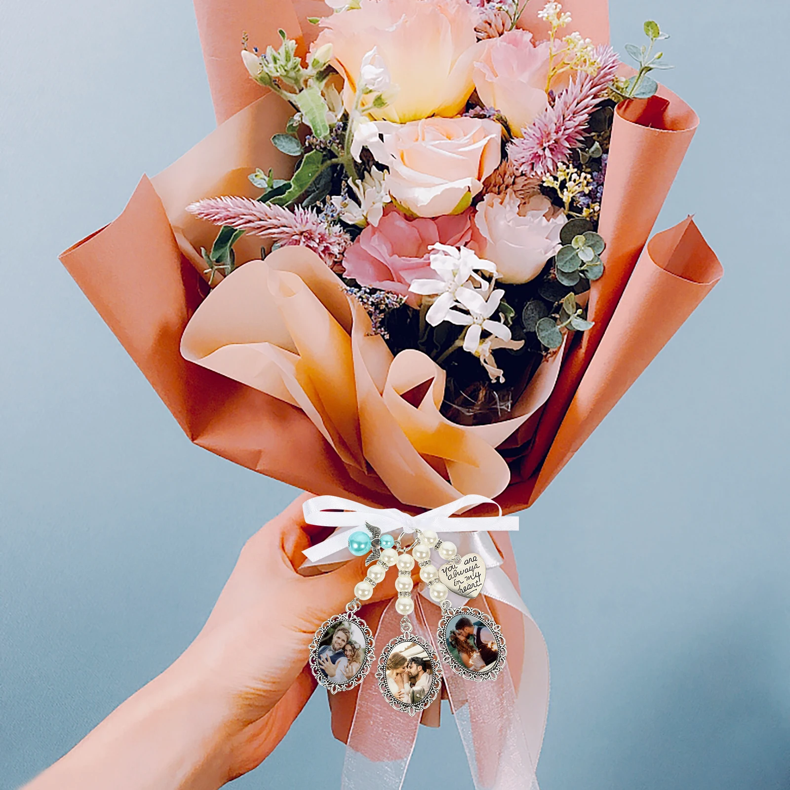 

1Set Pearl Heart Pendant Diy Photo Frame Charm For Wedding Bouquet Memorial Picture Craft Jewelry Making Supplies Glass Alloy