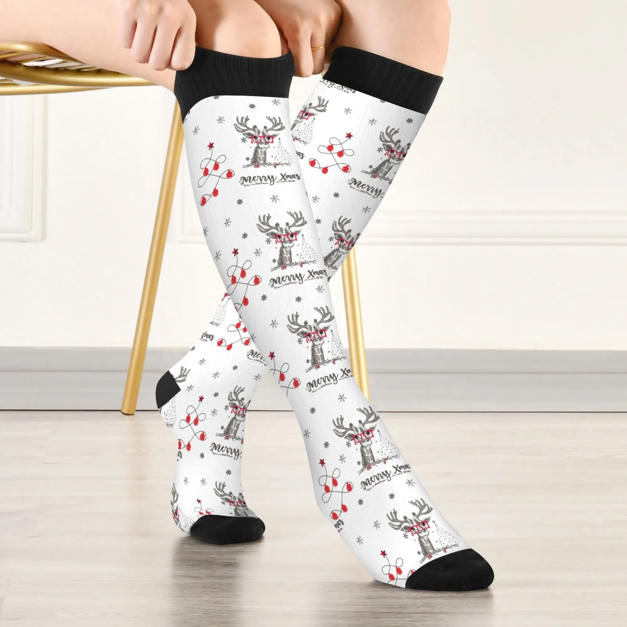 Joyeux Noël motif d'élan de Noël chaussettes décontractées douces et chaudes bohème Harajuku dessin animé chaussettes de compression de sport chaussettes de vacances folles