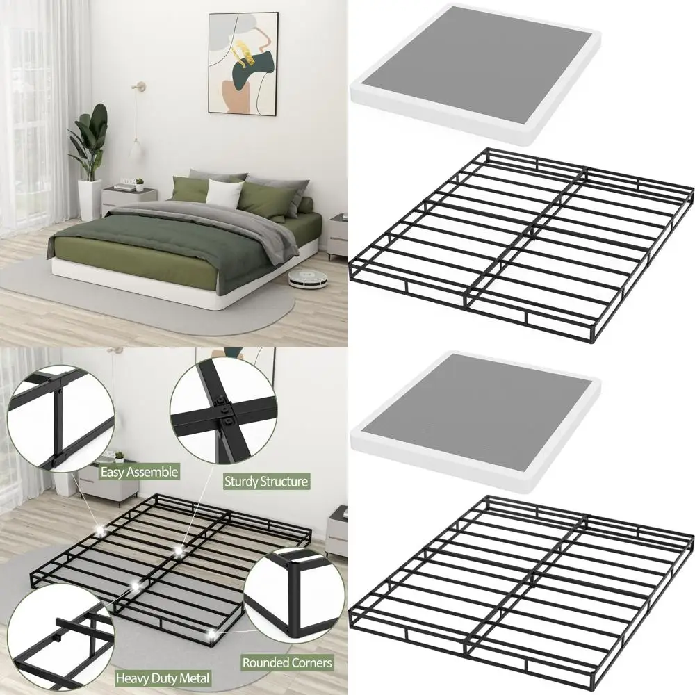 5 resortes King Metal Box con funda para soporte de colchón, estructura de cama de perfil bajo, resistente y fácil de limpiar
