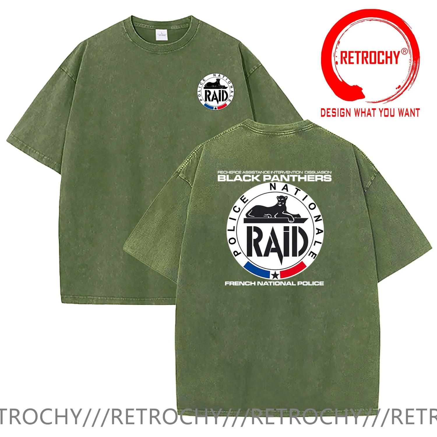 French RAID FRENCH NATIONAL  T Shirt Men Vintage Washed Cotton T-Shirt Stylish Clothing Tops Tee Shirt Leisure Tshirt