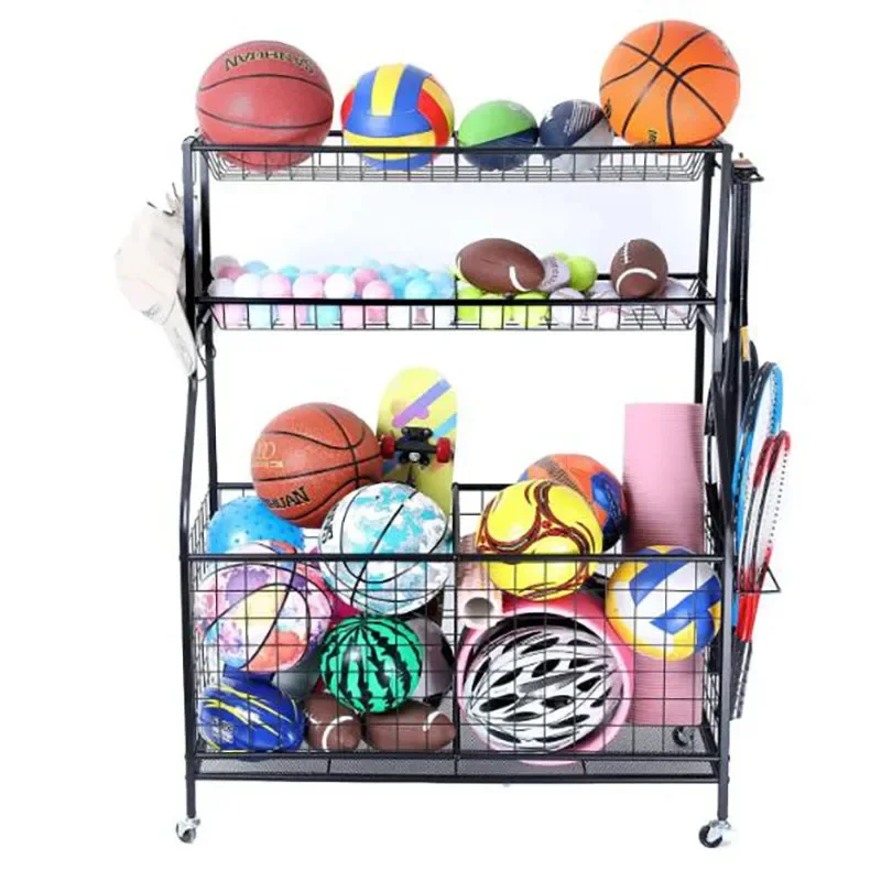 Heavy Duty Black Metal Sports Ball Equipment Storage Cage Basketball Football Storage Ball Sports Rack
