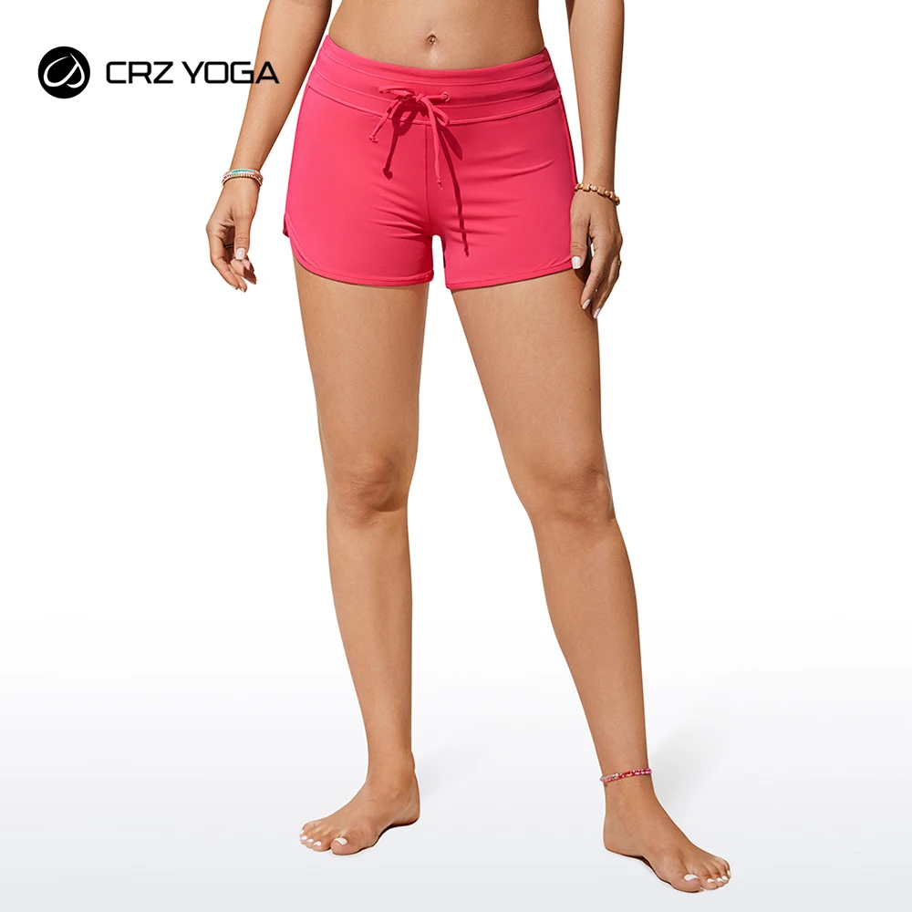 

CRZ YOGA UPF 50+ Swim Shorts for Women 3'' Quick Dry Drawstring Swim Bottoms Sports Board Shorts with Side Split