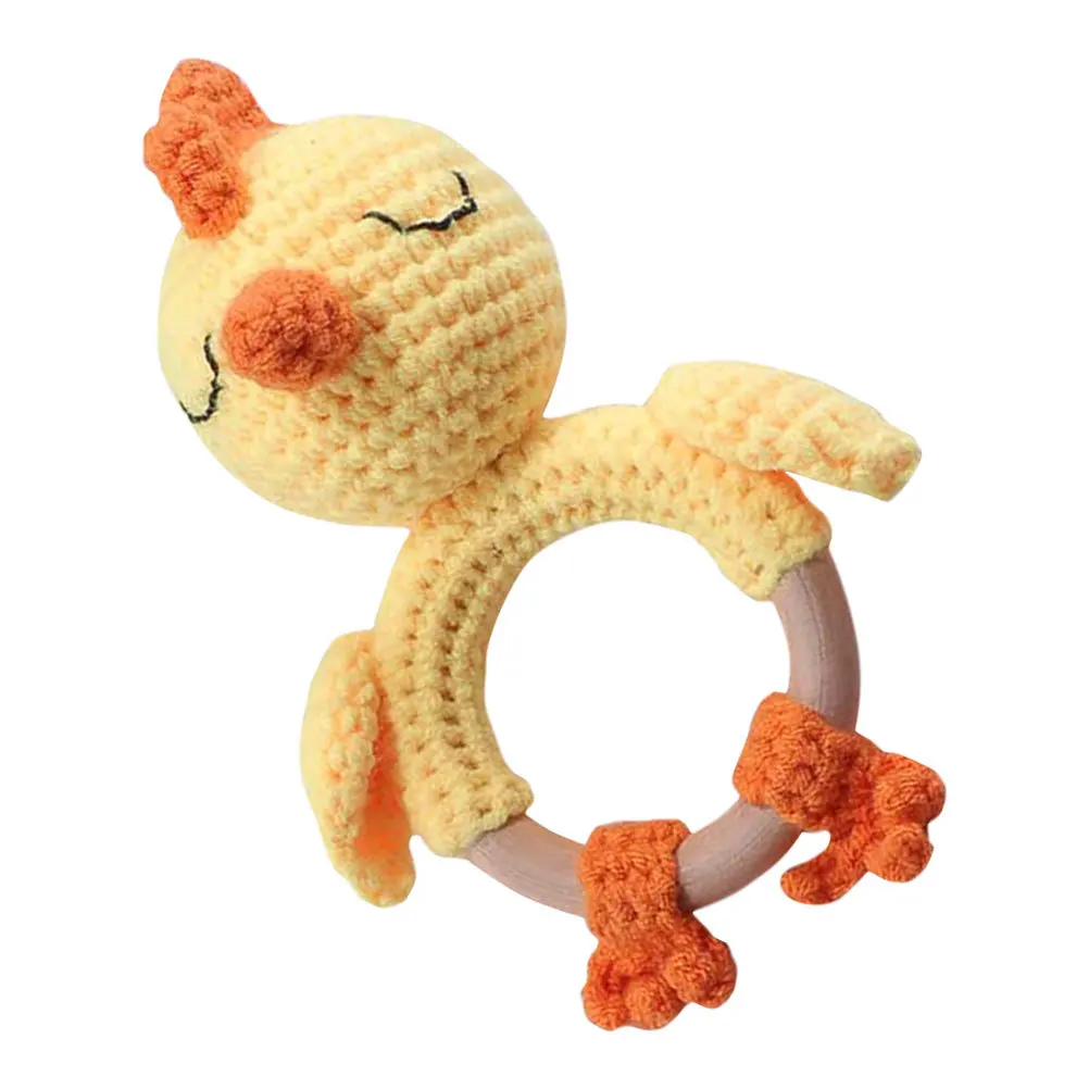 1 szt. Kreatywna drewniana grzechotka w kształcie kurczaka, ręcznie robiona na drutach, wspomaga rozwój chwytania, wzrok i koordynacji słuchowej dziecka.