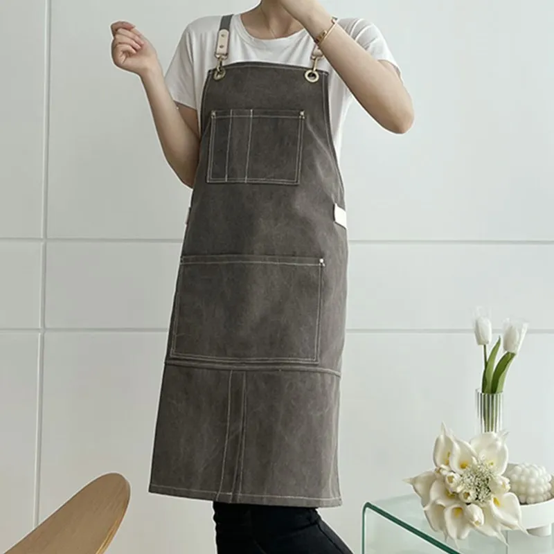 Split-Leg Canvas Apron Barista Bartender Restaurant Server BBQ Pastry Chef Uniform Florist Barber Gardener Potter Workwear F12