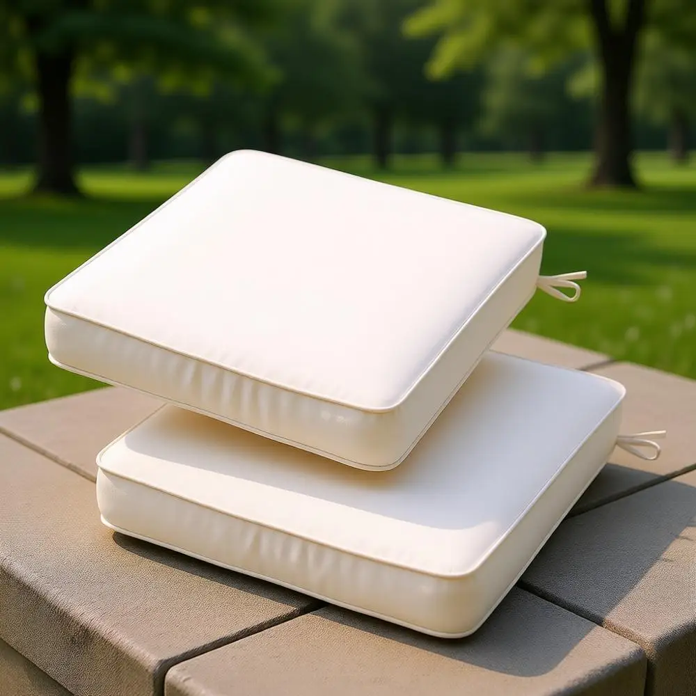 

Set of 2 Outdoor Square Chair Cushions, 18x18x3 Inches, Water-Resistant, Thick Padding, Cream Ivory