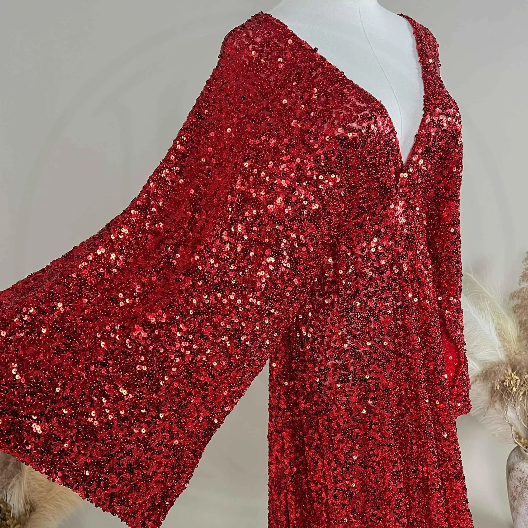 Don&Judy Abend-Partykleid mit Pailletten, V-Ausschnitt, sexy Langarm-Seitenschlitzkleid für formelle Partys – Detail 15