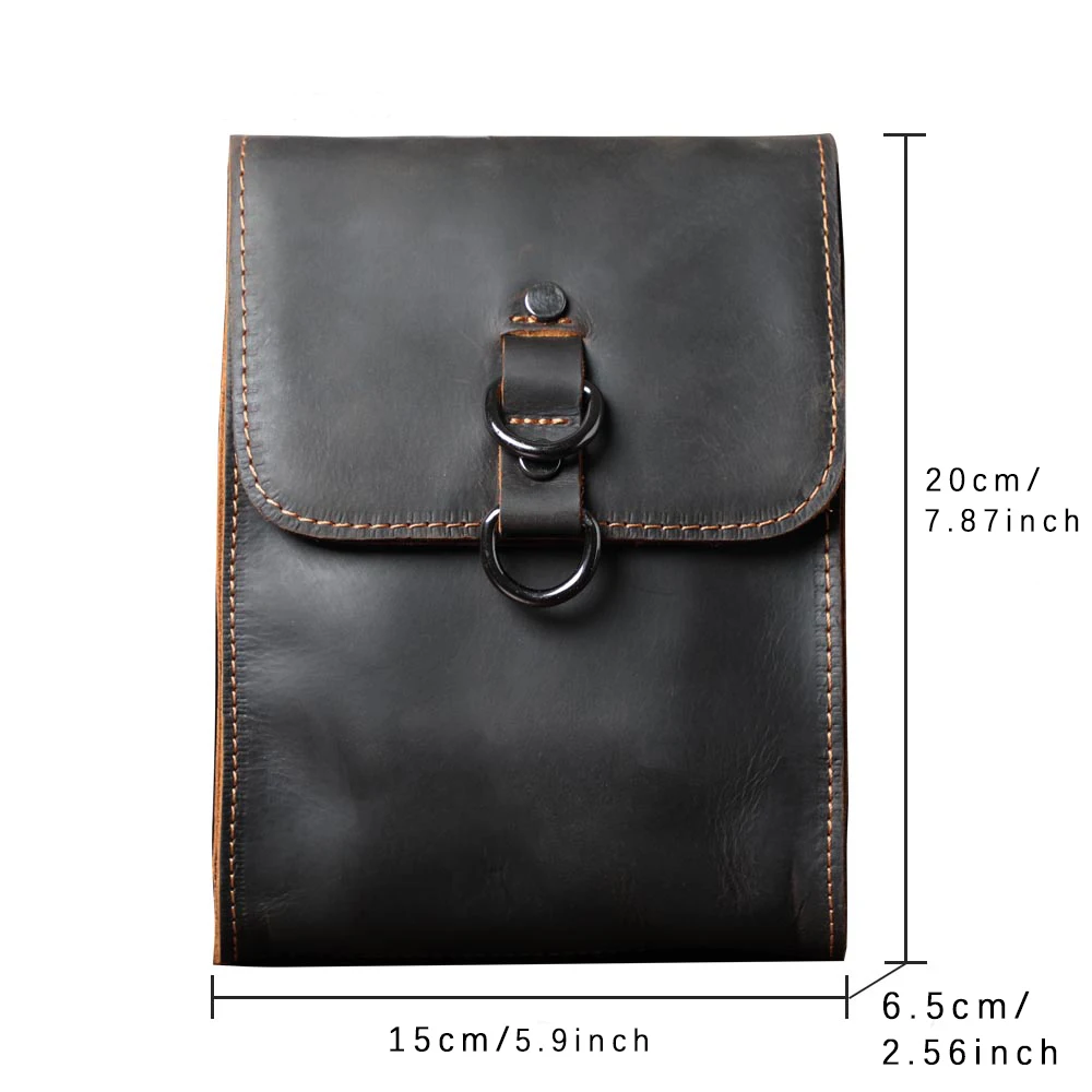 Vintage Echtleder Herren-Umhängetasche aus Crazy-Horse-Leder, Mini-Handytasche für Schlüssel und Karten – Detail 3