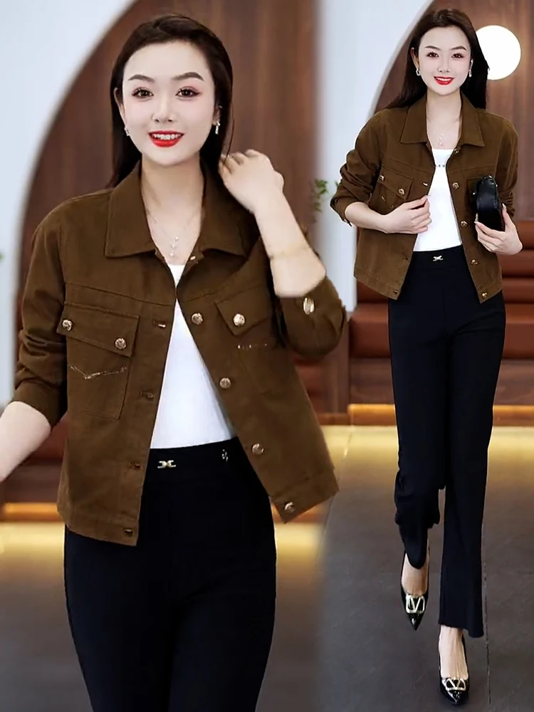 Ankela Red ort Denim Jaet vrouwen Lente Herfst Nieuwe Sle Afslanken Veelzijdige Koreaanse Versie Jaet Top voor Petite Vrouwen