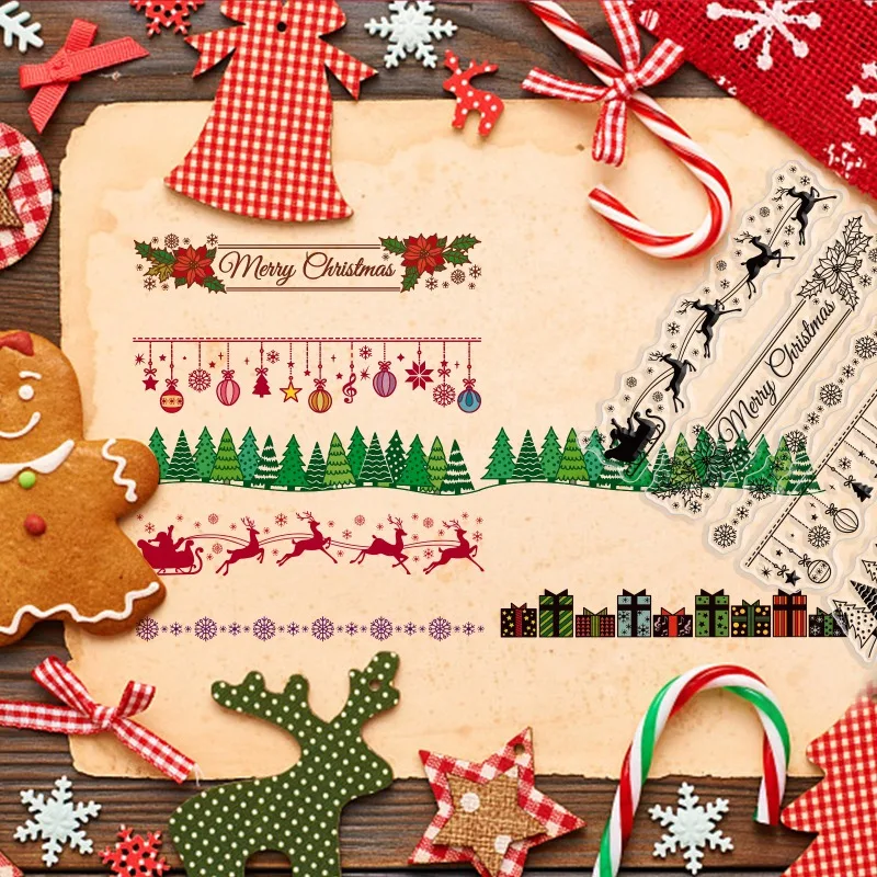 1 ورقة عيد الميلاد الدانتيل واضح ختم ندفة الثلج هدية عيد ميلاد سعيد شجرة الأيائل هولي ختم سيليكون شفاف لصنع البطاقة #5