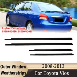 4Pcs Outer Window Weatherstrips Seals For Toyota Vios 2008-2013 Side Door Moulding Black Rubber Belt 68160-0D090 68210-0D090