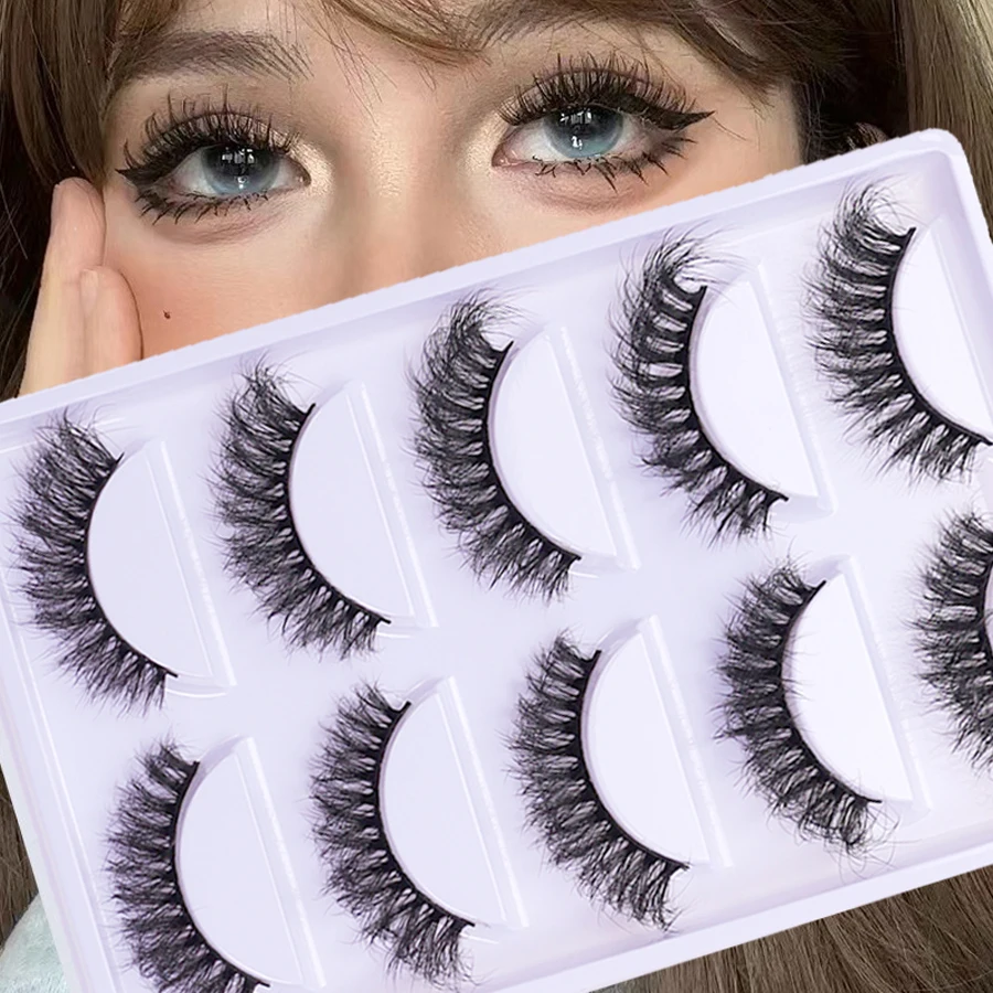 【 Exclusif pour débutants 】 Faux cils D-roll super épais, 5 paires - 12~16 mm longueur mixte, style naturel croisé et volumineux, doux et