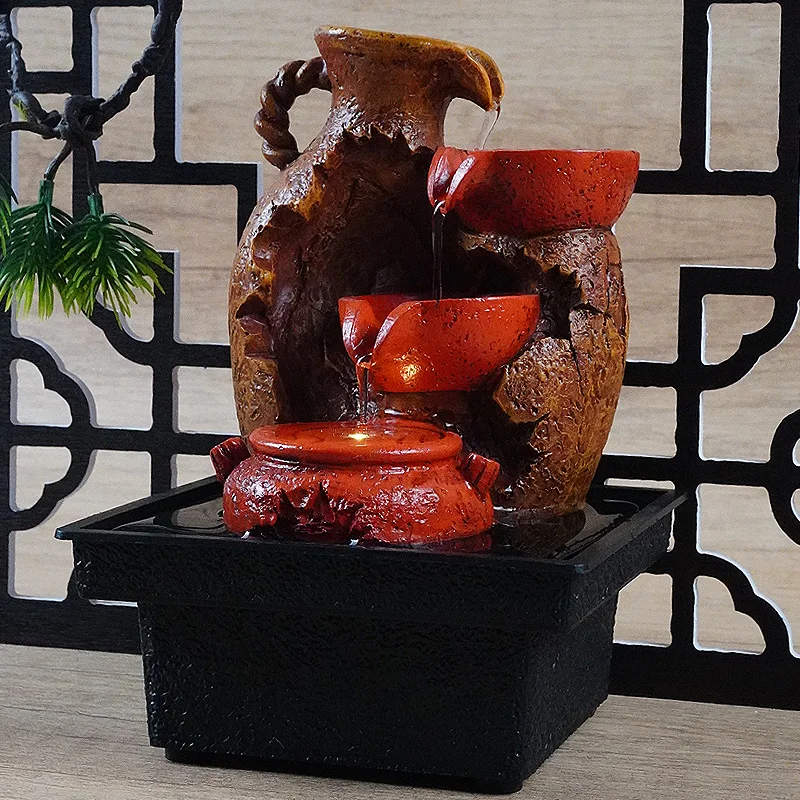 

tabletop Circulating 4-story Waterfall Fountain Chinese Fengshui Indoor Decorations Jar Ornament home office and other places