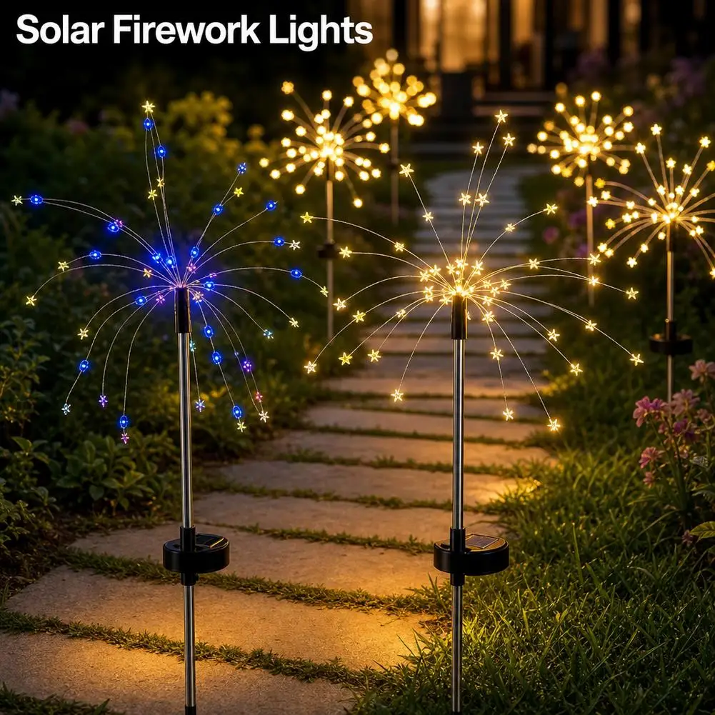 Solar LED Firework Light Copper Wire IP65 Waterproof Solar Garden Flower Lights With 8 Modes For Outdoor 