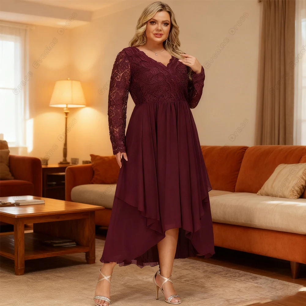 

Burgundy Plus Size Mother of Bride Dresses for Women Strapless Ankle Length 2025 Full Sleeve Wedding Party Gowns with Lace New