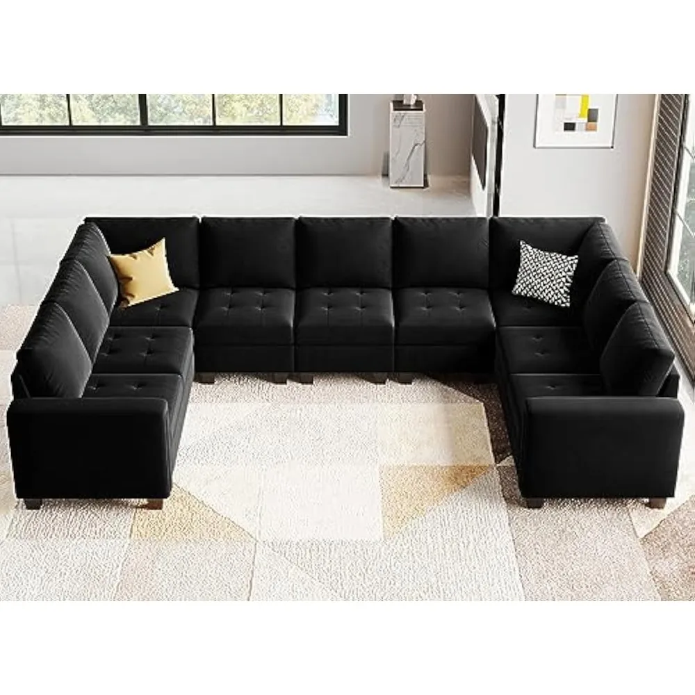 Oversized Velvet Modular 9 Seater U-Shape Sectional Sofa Set with Chaise Convertible sectional Sofa Couch Set Modular Couch