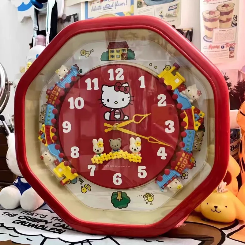 

MINISO Sanrio Hello Kitty Anime Cute Eight Sided Wall Clock Rotating Train Cute Toy Kawaii High Quality Clock Lovely Creativity