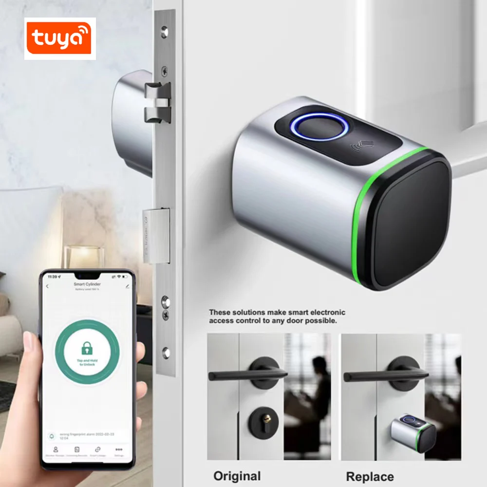 Tuya BLE DIY Cylinder Core Biometrico Fingerprint Card TTLock App Electronic Door Locks Euro Cylinder Smart Lock with Gateway