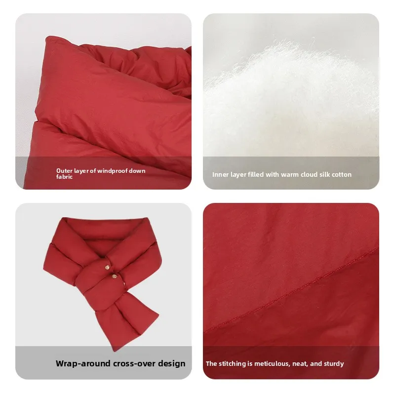 Uspop cachecol acolchoado de inverno estilo coreano para mulheres, aquecedor de pescoço de algodão quente da moda, cachecol térmico chique à prova de vento ao ar livre