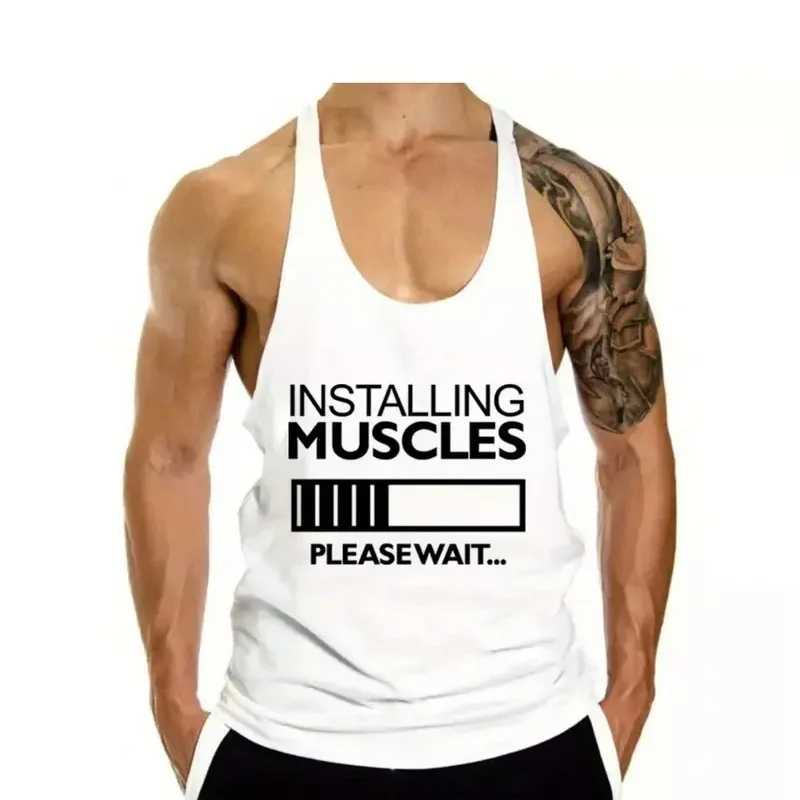 

2025 Summer Men's Vest Gym Workout Shirt Y-Shaped Back Sleeveless Muscle Fitness Gym Vest